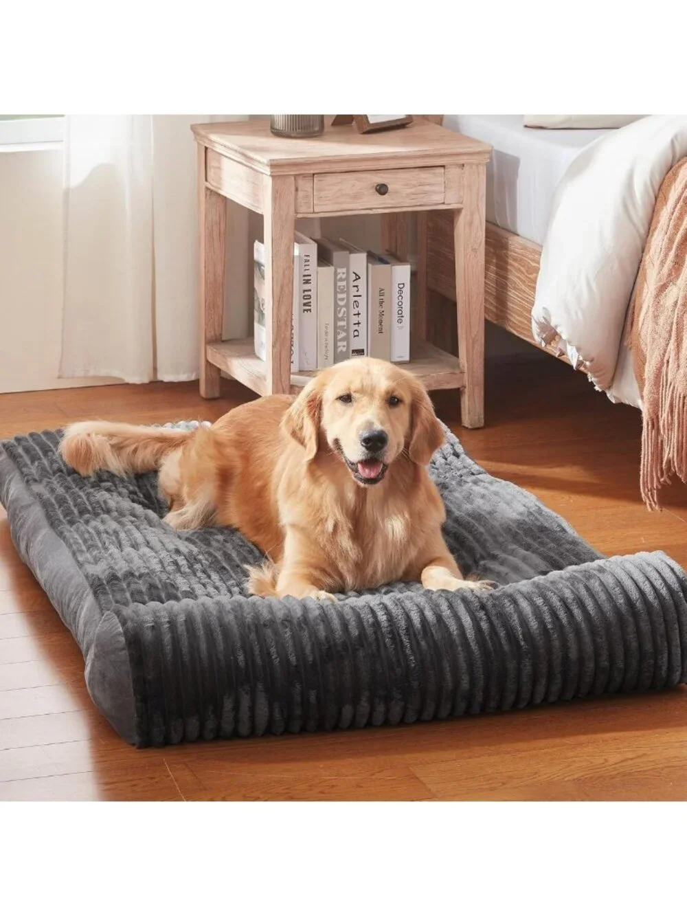 Extra Large Dog Bed with Pillow, Soft Bolster Pet Couch, Non-Slip Crate Bed